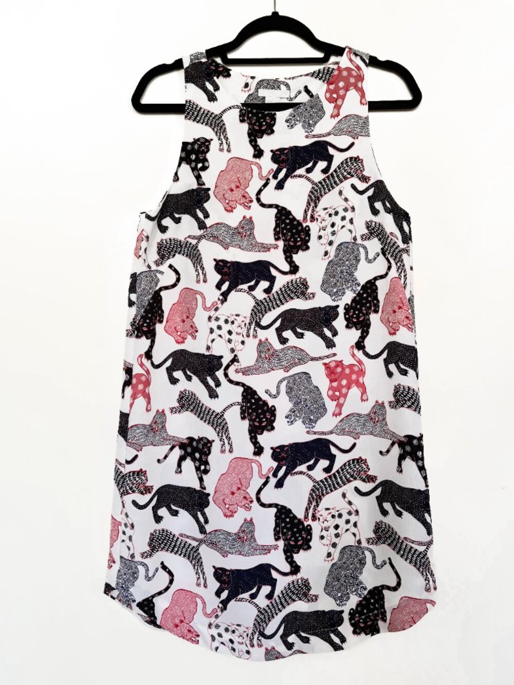 H&M Ivory Wild Cat Leopard Panthers Crepe Tunic Shift Dress Size 8